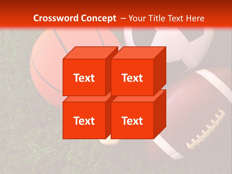 Three Sports Balls And A Basketball On The Grass PowerPoint Template