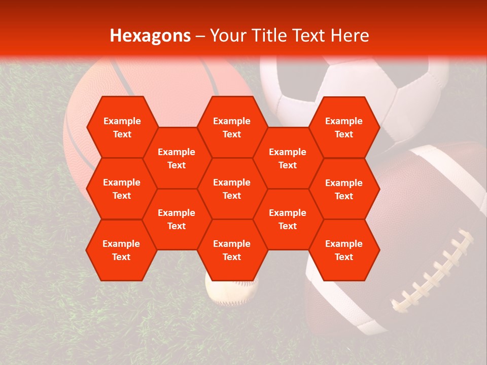 Three Sports Balls And A Basketball On The Grass PowerPoint Template