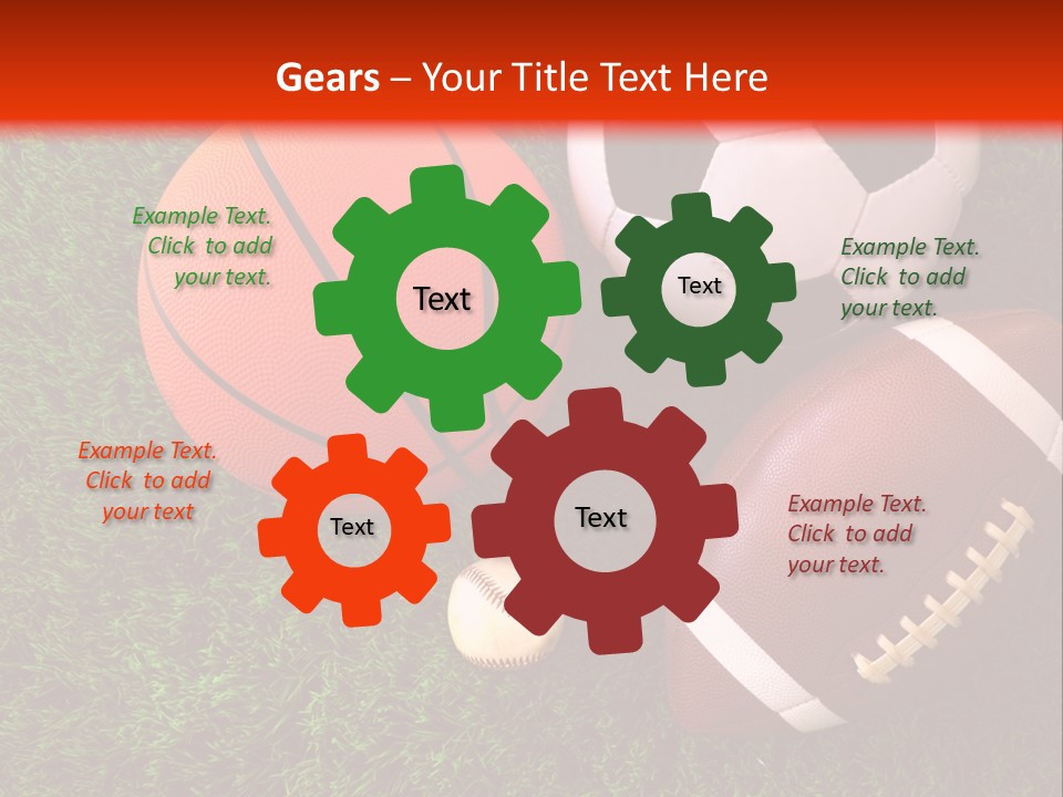 Three Sports Balls And A Basketball On The Grass PowerPoint Template