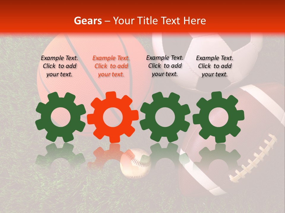 Three Sports Balls And A Basketball On The Grass PowerPoint Template