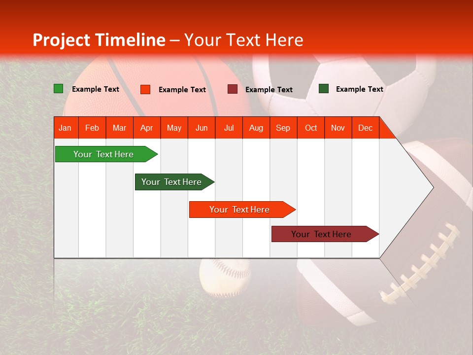 Three Sports Balls And A Basketball On The Grass PowerPoint Template