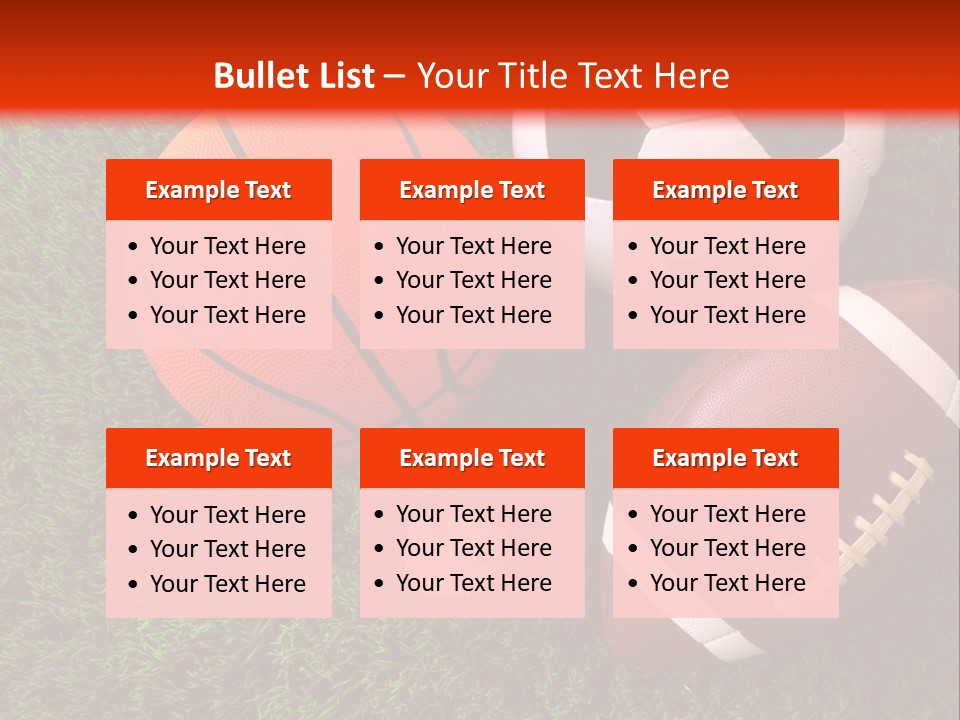 Three Sports Balls And A Basketball On The Grass PowerPoint Template