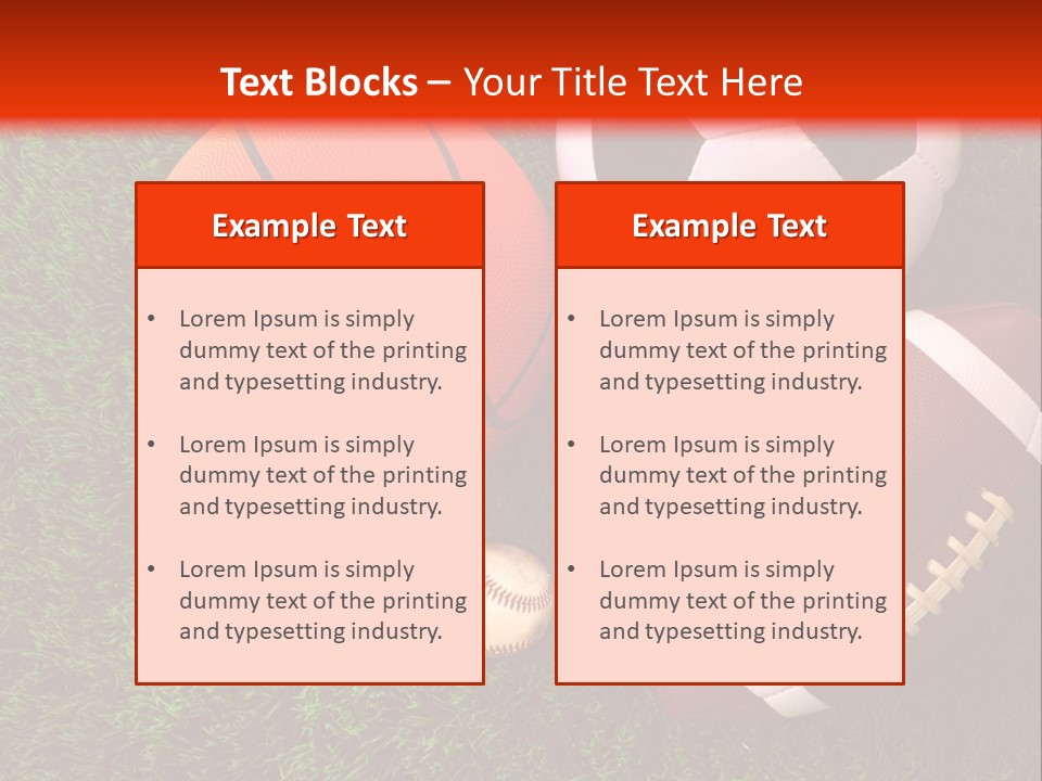 Three Sports Balls And A Basketball On The Grass PowerPoint Template