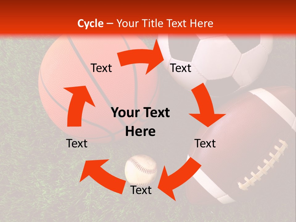 Three Sports Balls And A Basketball On The Grass PowerPoint Template