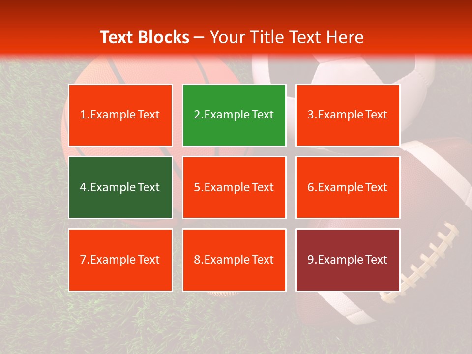 Three Sports Balls And A Basketball On The Grass PowerPoint Template