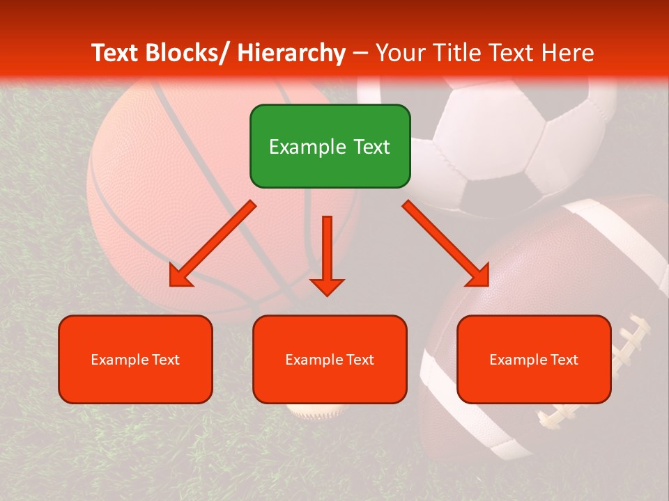 Three Sports Balls And A Basketball On The Grass PowerPoint Template