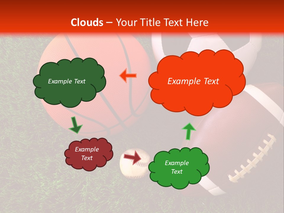 Three Sports Balls And A Basketball On The Grass PowerPoint Template