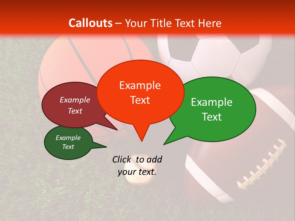 Three Sports Balls And A Basketball On The Grass PowerPoint Template