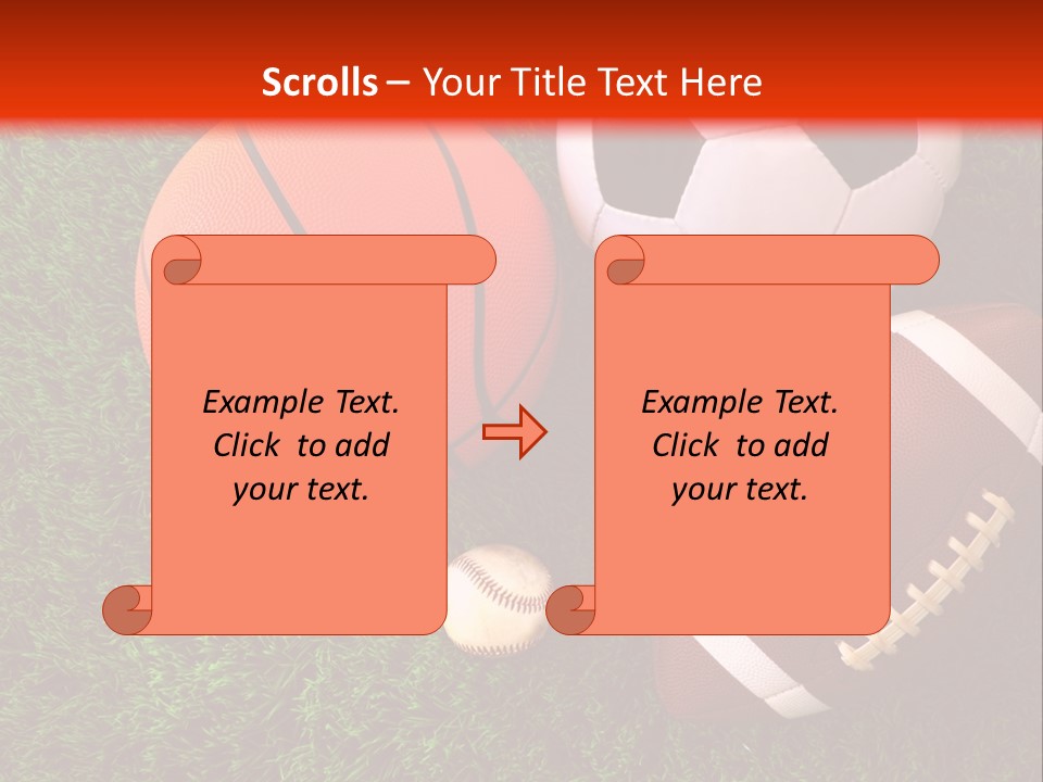 Three Sports Balls And A Basketball On The Grass PowerPoint Template