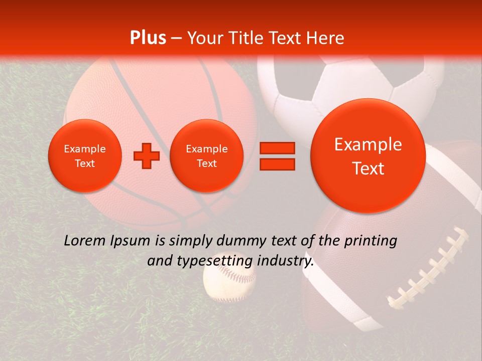 Three Sports Balls And A Basketball On The Grass PowerPoint Template