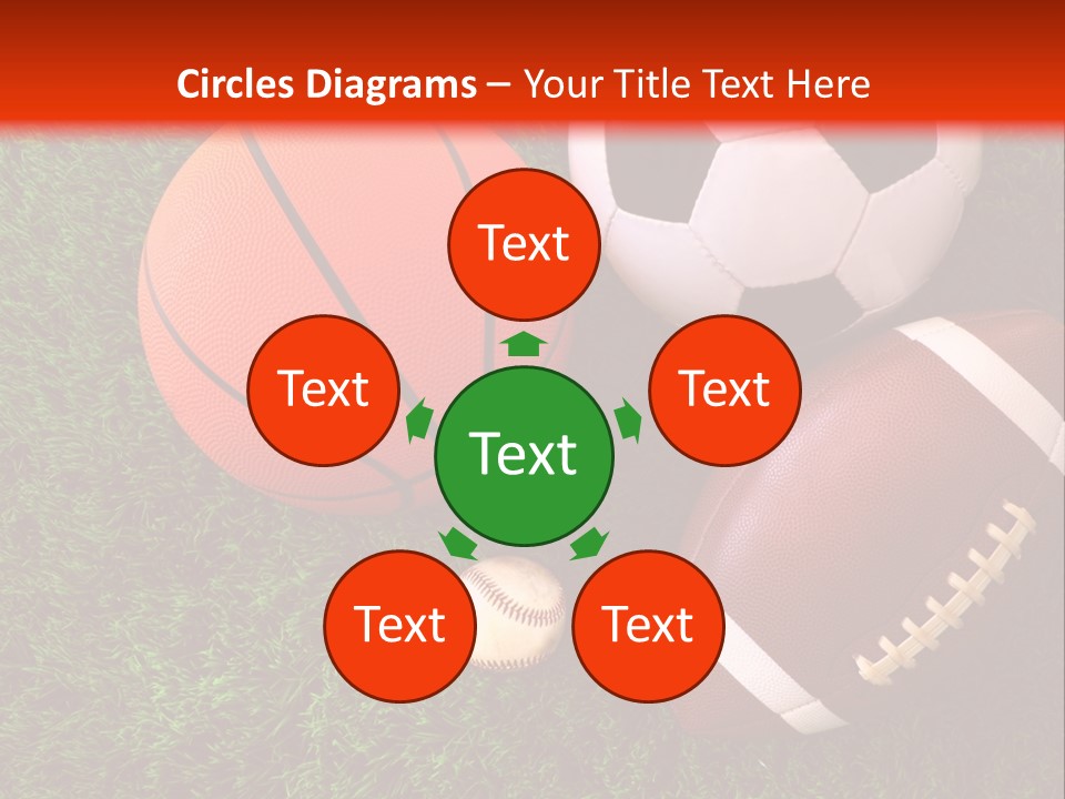 Three Sports Balls And A Basketball On The Grass PowerPoint Template