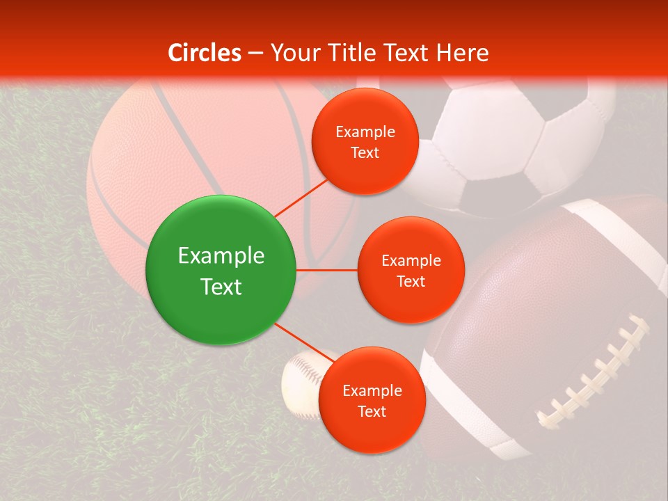 Three Sports Balls And A Basketball On The Grass PowerPoint Template