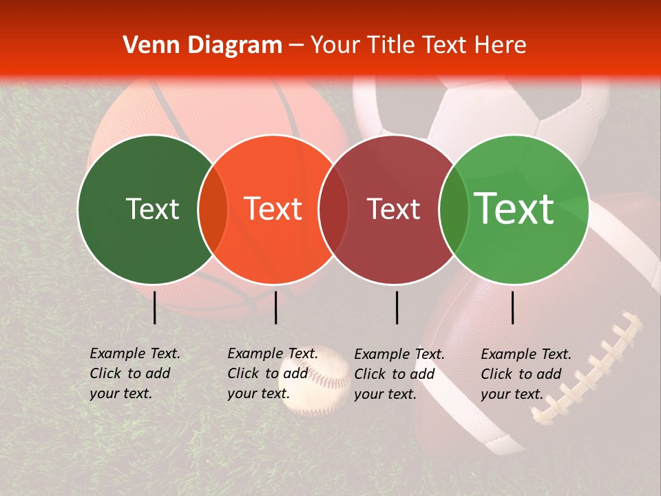 Three Sports Balls And A Basketball On The Grass PowerPoint Template
