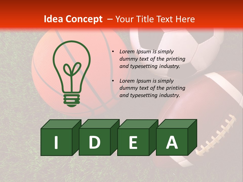 Three Sports Balls And A Basketball On The Grass PowerPoint Template