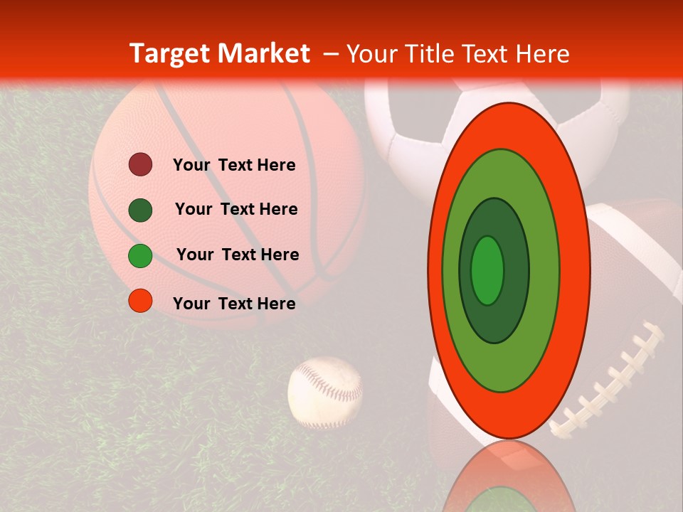 Three Sports Balls And A Basketball On The Grass PowerPoint Template