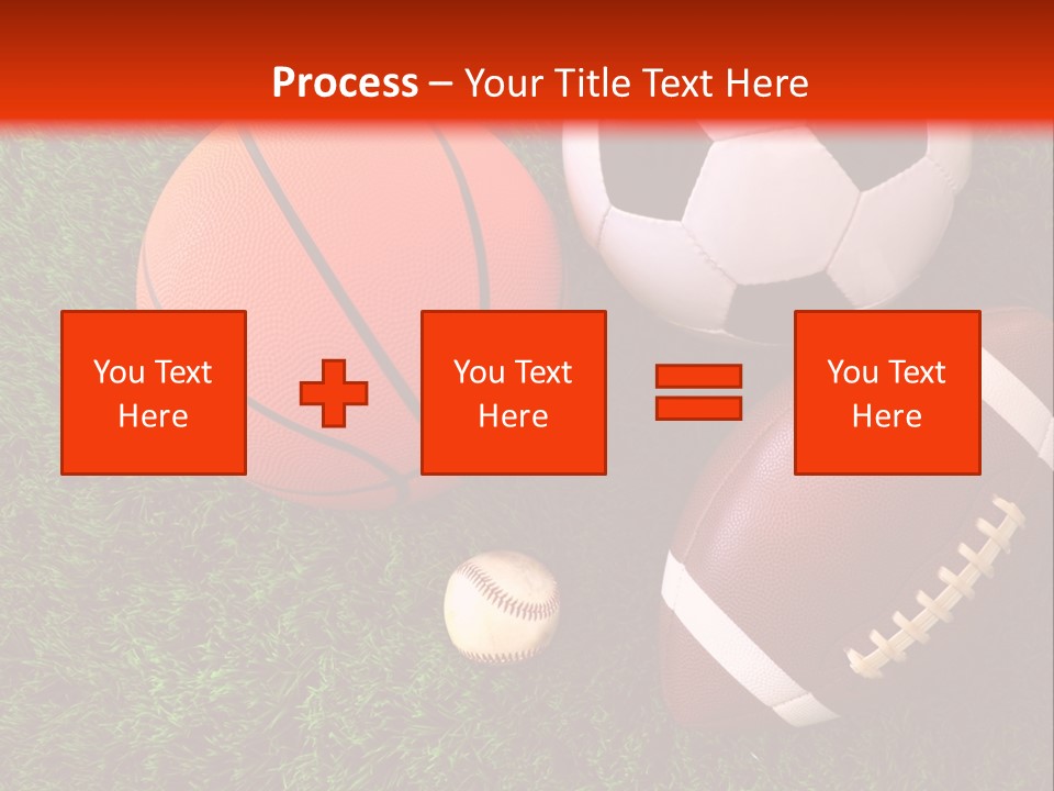 Three Sports Balls And A Basketball On The Grass PowerPoint Template