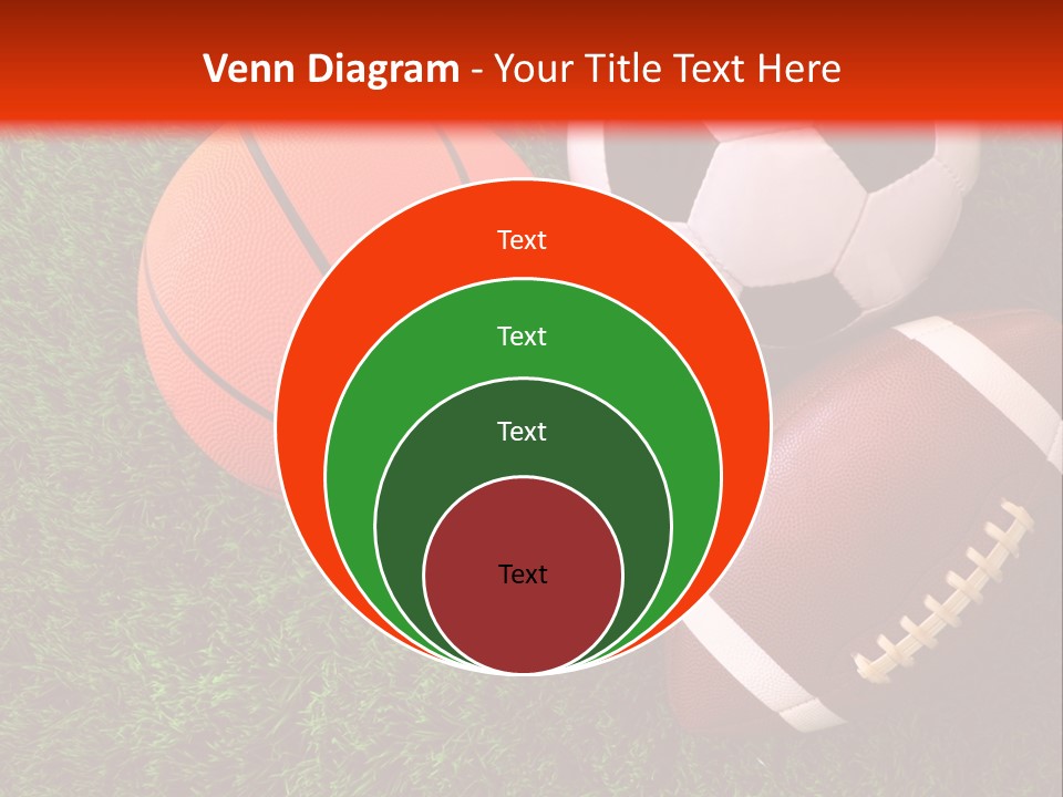 Three Sports Balls And A Basketball On The Grass PowerPoint Template