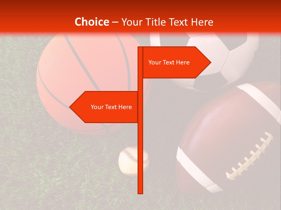 Three Sports Balls And A Basketball On The Grass PowerPoint Template