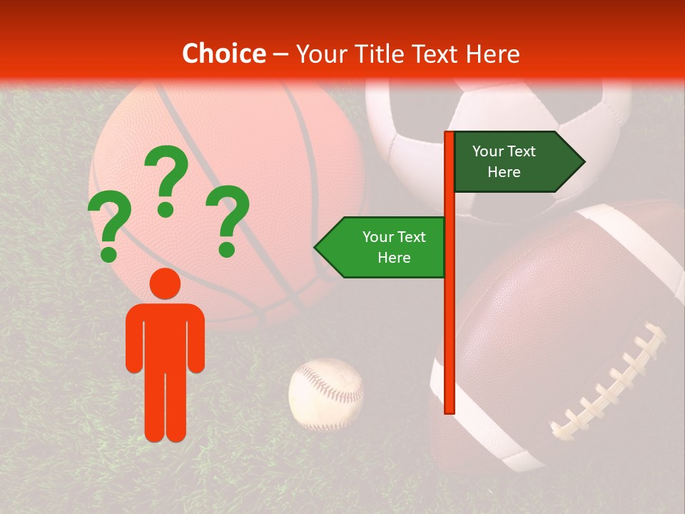 Three Sports Balls And A Basketball On The Grass PowerPoint Template