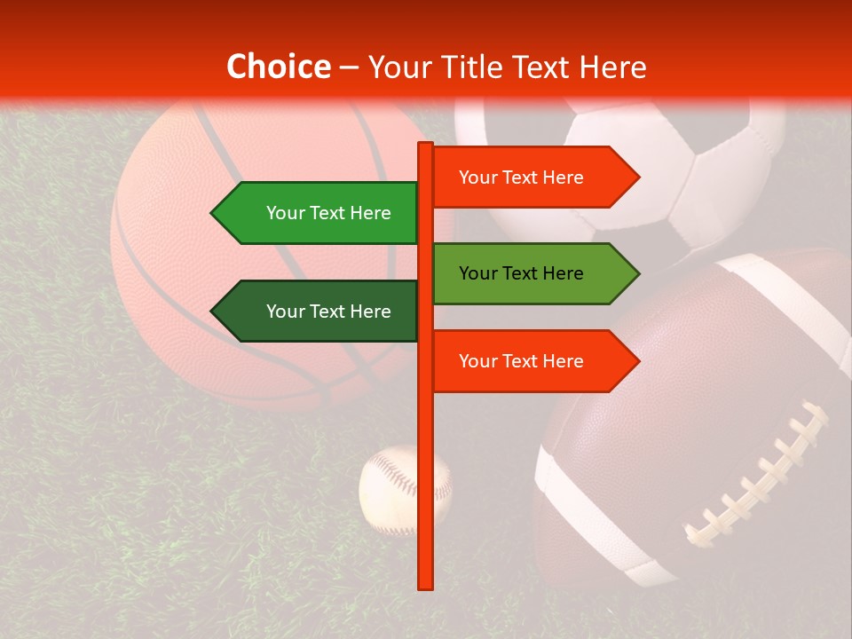 Three Sports Balls And A Basketball On The Grass PowerPoint Template