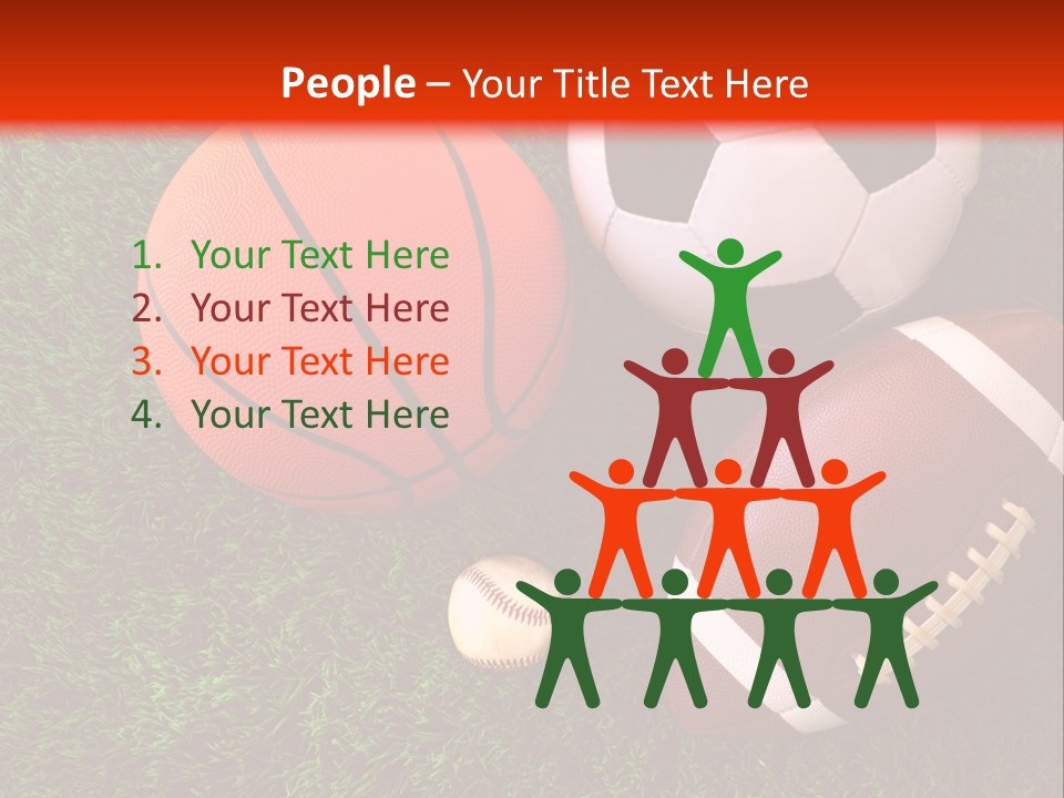 Three Sports Balls And A Basketball On The Grass PowerPoint Template
