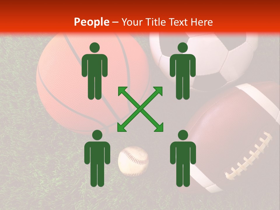 Three Sports Balls And A Basketball On The Grass PowerPoint Template
