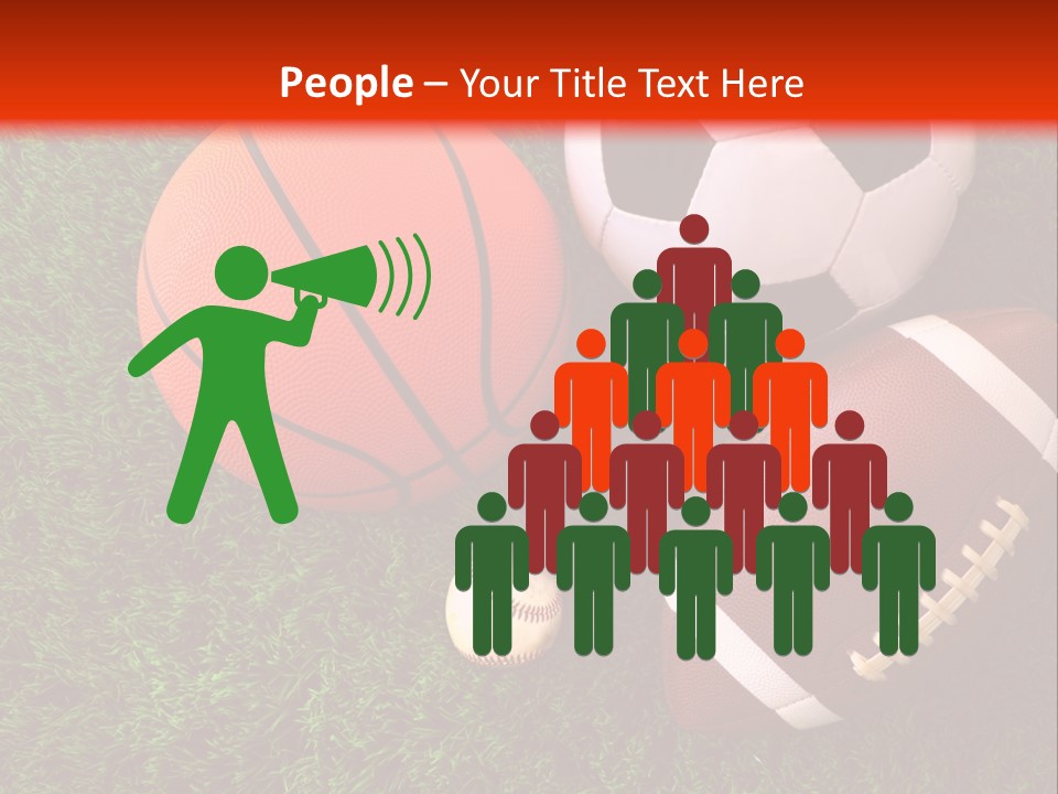 Three Sports Balls And A Basketball On The Grass PowerPoint Template