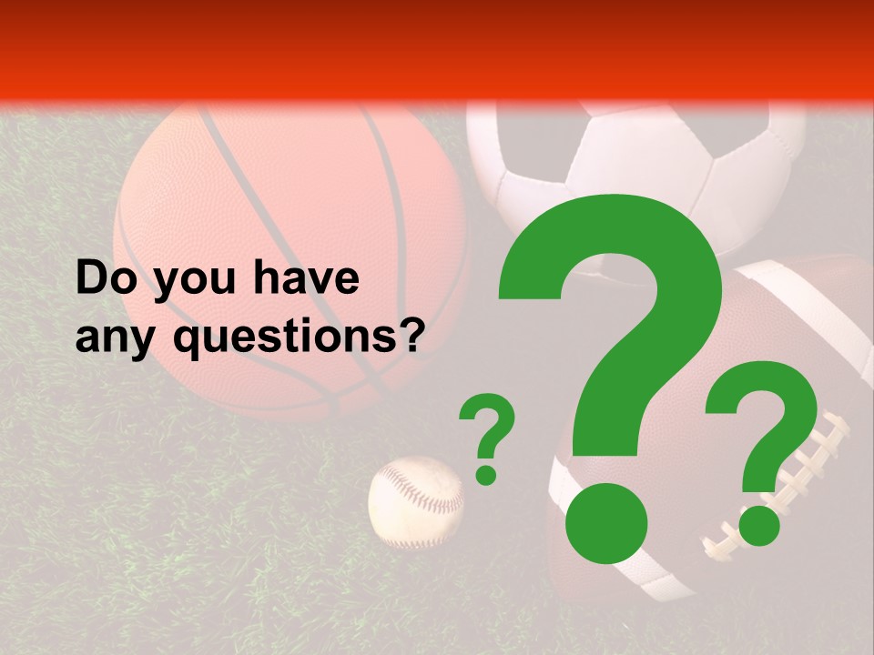 Three Sports Balls And A Basketball On The Grass PowerPoint Template