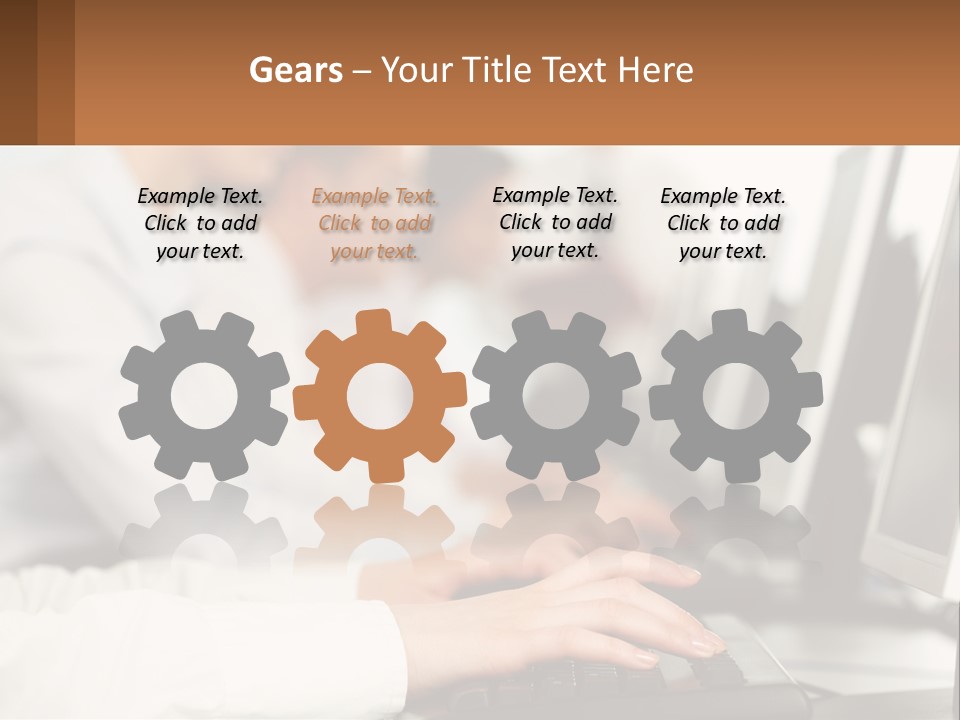 A Group Of People Working On Computers In A Row PowerPoint Template