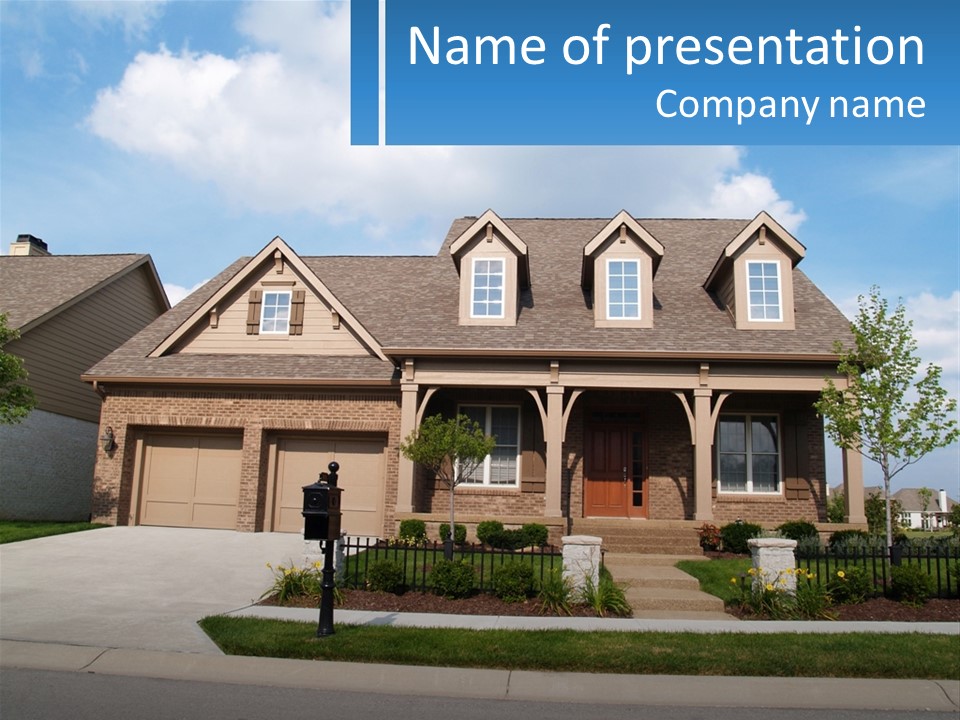 A House With A Gate And A Mailbox In Front Of It PowerPoint Template