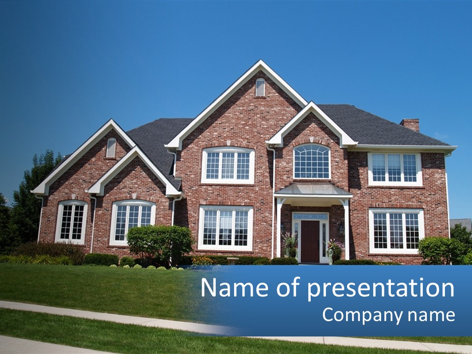 A Brick House With A Blue Sky In The Background PowerPoint Template