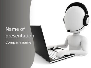 A Person Wearing A Headset Using A Laptop PowerPoint Template