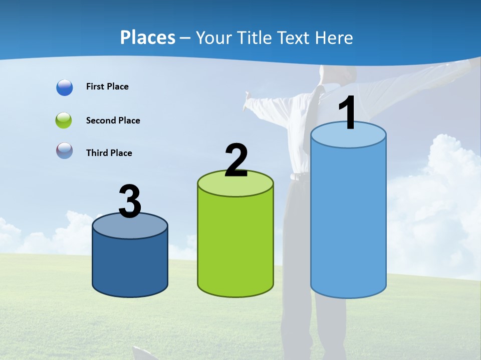 A Man Standing In A Field With His Arms Outstretched PowerPoint Template