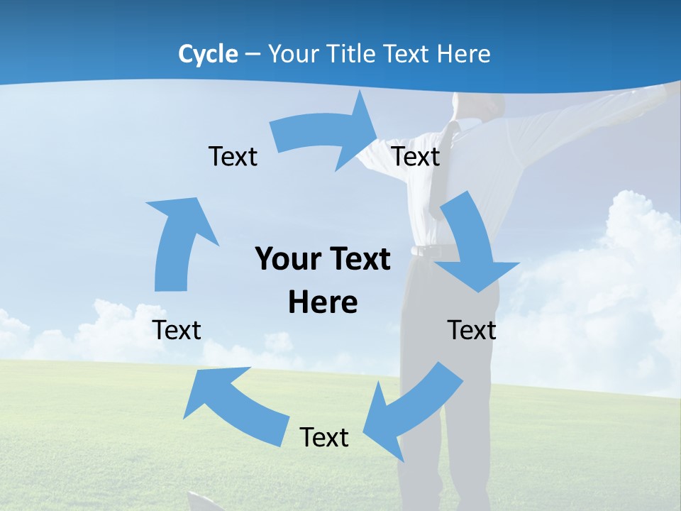 A Man Standing In A Field With His Arms Outstretched PowerPoint Template