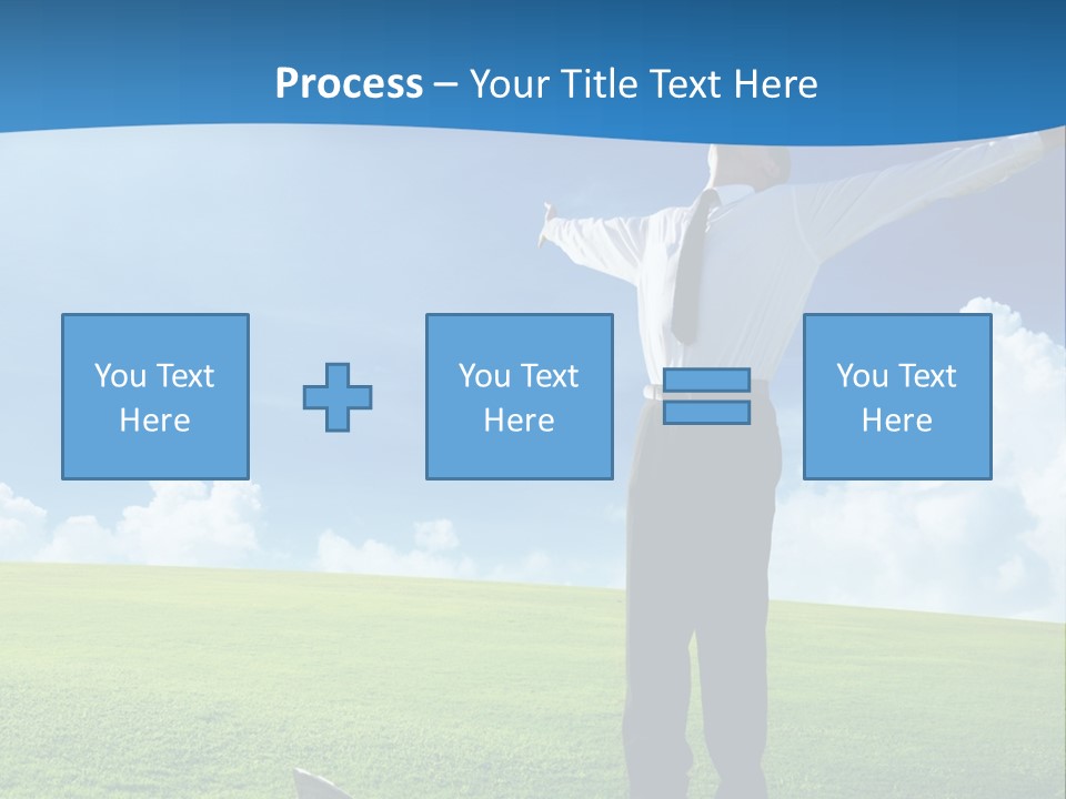 A Man Standing In A Field With His Arms Outstretched PowerPoint Template