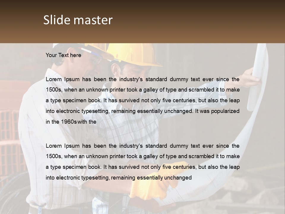 Two Men In Hardhats Holding A Piece Of Paper PowerPoint Template