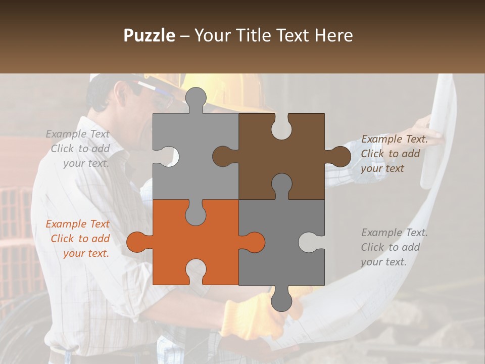 Two Men In Hardhats Holding A Piece Of Paper PowerPoint Template