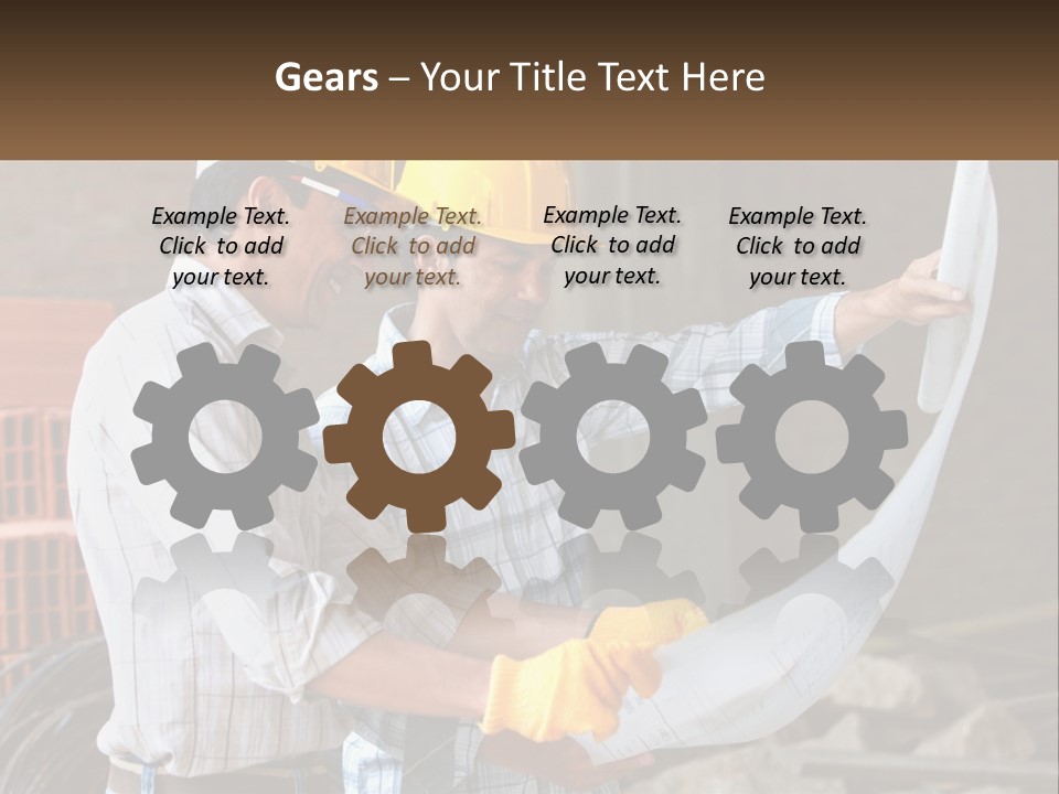 Two Men In Hardhats Holding A Piece Of Paper PowerPoint Template