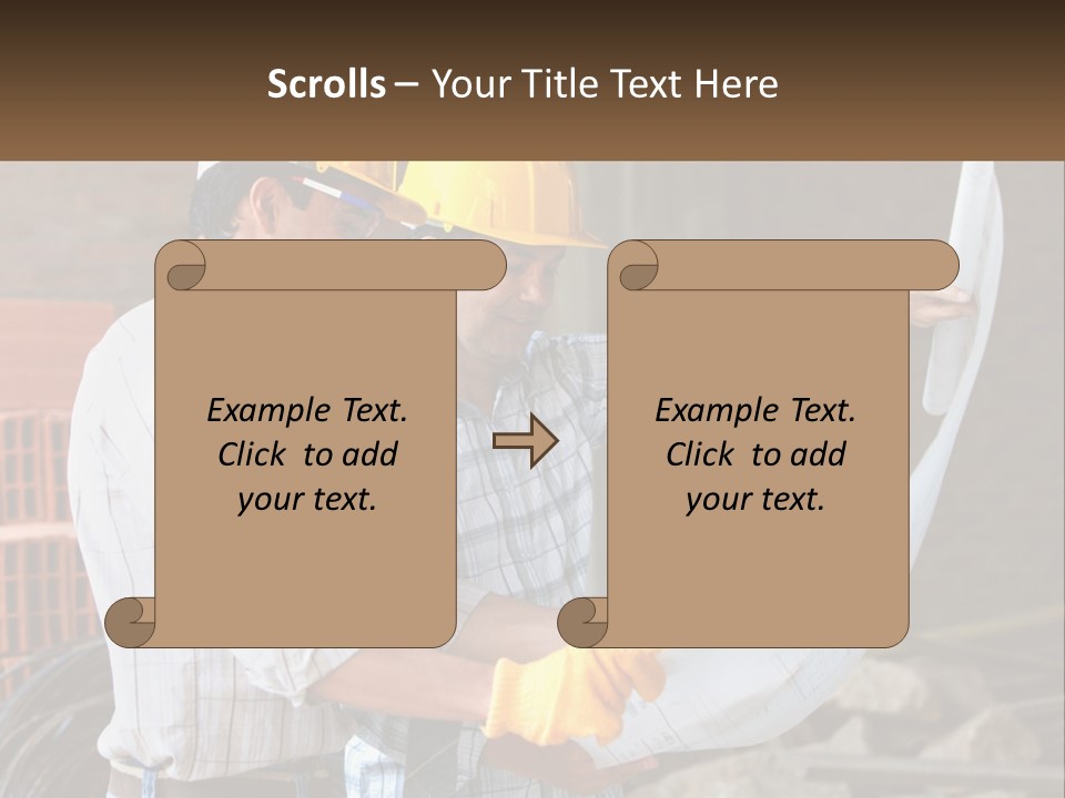 Two Men In Hardhats Holding A Piece Of Paper PowerPoint Template