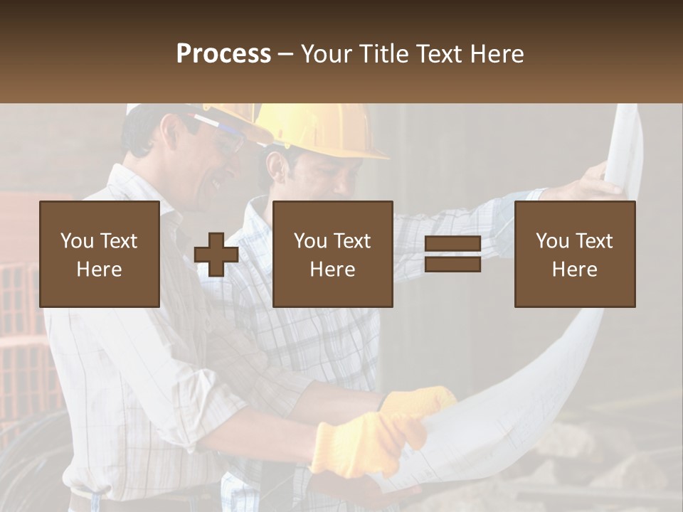 Two Men In Hardhats Holding A Piece Of Paper PowerPoint Template