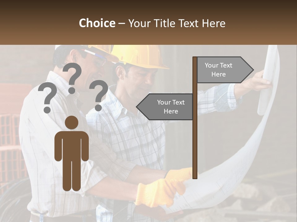 Two Men In Hardhats Holding A Piece Of Paper PowerPoint Template