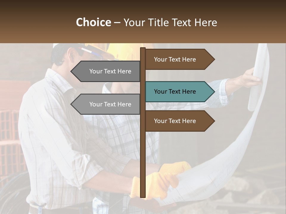 Two Men In Hardhats Holding A Piece Of Paper PowerPoint Template