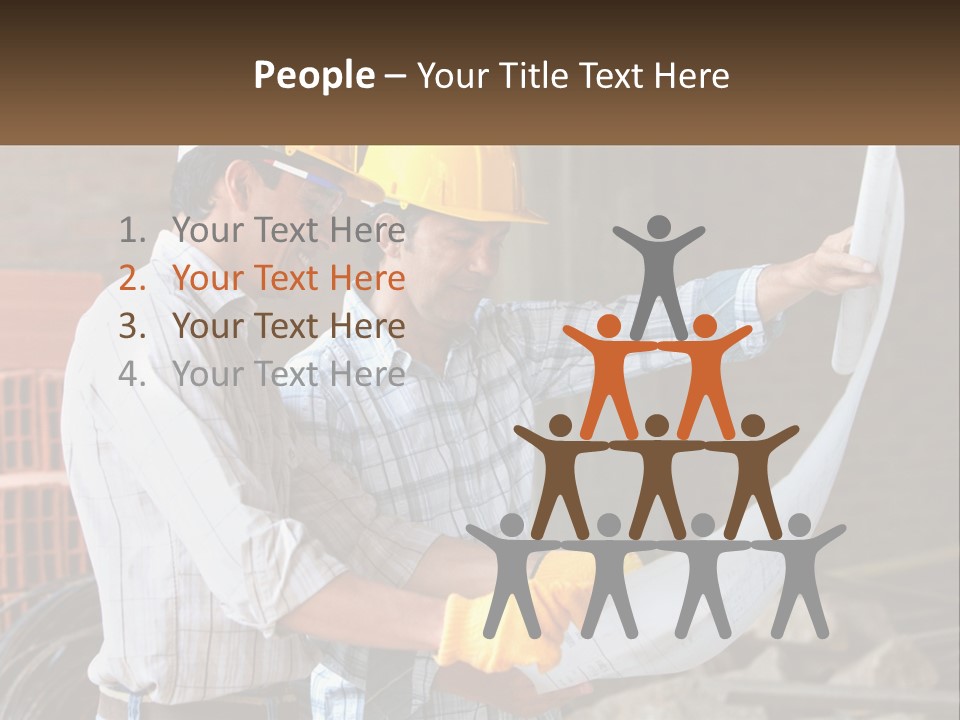Two Men In Hardhats Holding A Piece Of Paper PowerPoint Template