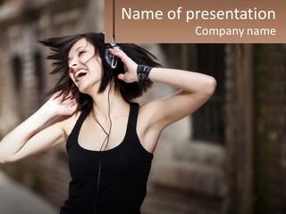 A Woman Is Listening To Music With Headphones PowerPoint Template