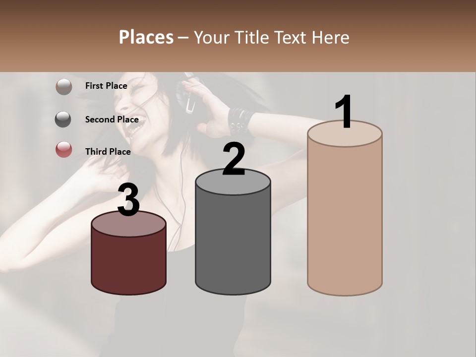 A Woman Is Listening To Music With Headphones PowerPoint Template