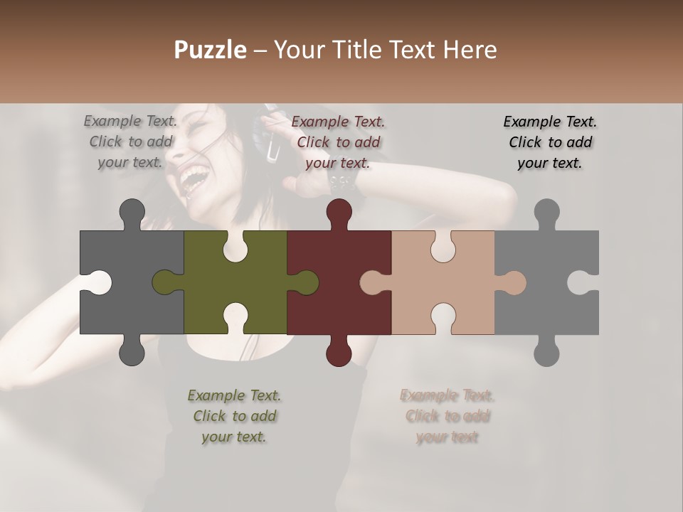 A Woman Is Listening To Music With Headphones PowerPoint Template