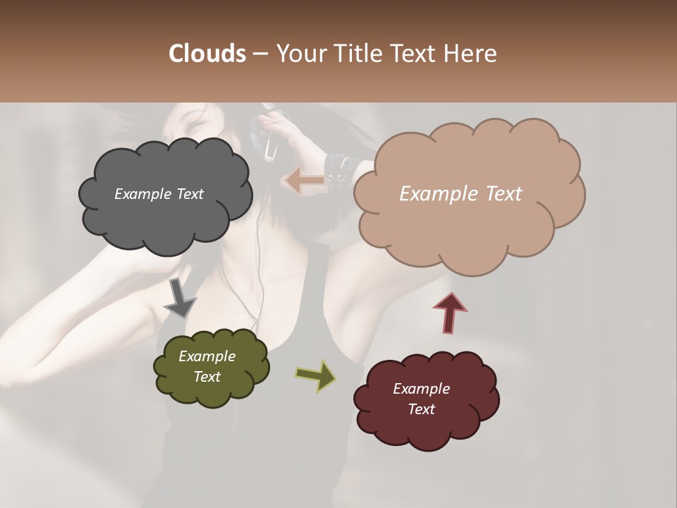 A Woman Is Listening To Music With Headphones PowerPoint Template