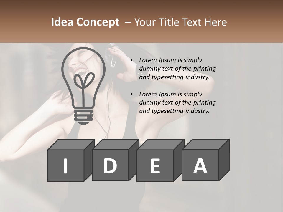 A Woman Is Listening To Music With Headphones PowerPoint Template