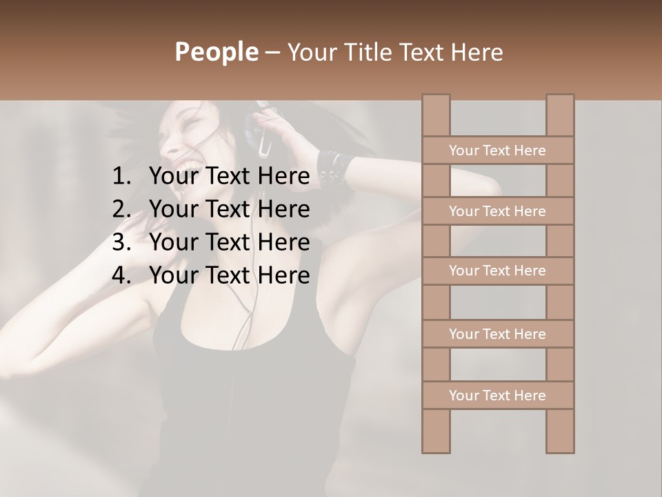 A Woman Is Listening To Music With Headphones PowerPoint Template