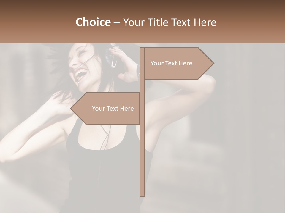 A Woman Is Listening To Music With Headphones PowerPoint Template